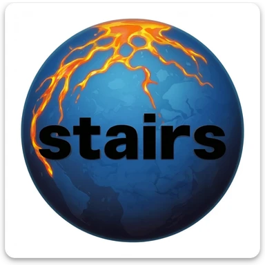 a blue burning planet in a realistic style that has "stairs" written on it in black letters sticker