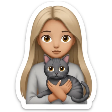 Tan girl with straight hair holding a cat that had black fur on the outside and grey on the inside sticker