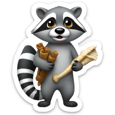 Raccoon holding fishbone sticker