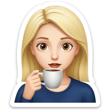 Woman drinking coffee and The edges of the eyes are wide open in the morning sticker