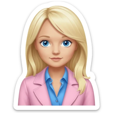 Emma Bunton with blonde long hair, blue eyes, light pink outfit sticker