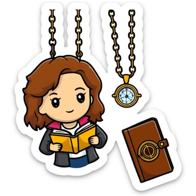 Hermione Granger with books and a time turner necklace sticker