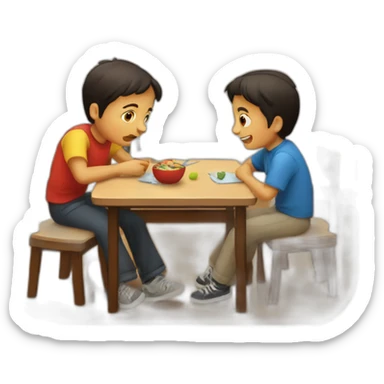 dos niños hablando en una mesa sticker