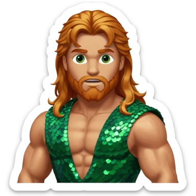 Hercules, God of Heroes from Gods and Goddesses with long reddish blonde hair, bronze and green sequin outfit sticker