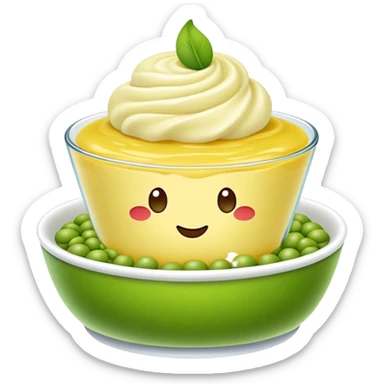 Beijing Wandou Huang pea pudding with yellow color, simplified emoji style with bold outlines and bright colors, cartoon style traditional sweet bean dessert sticker