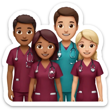 Create Happy & celebrating team faces for a hospital with a newborn saved with dress color as dark maroom sticker