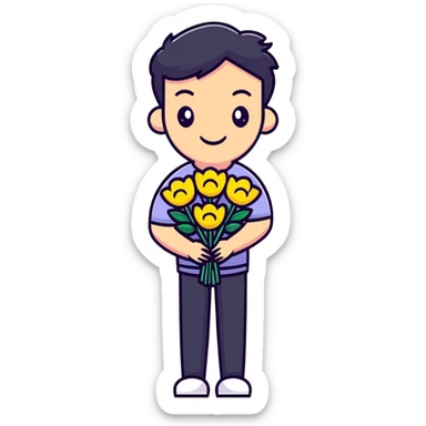 Cute boyfriend holding flowers and smiling sticker
