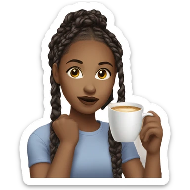 A African American girl with medium knotless braids sipping coffee  sticker