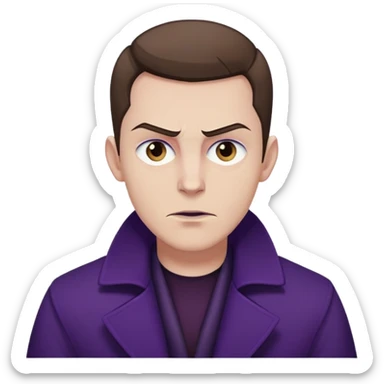 Amycus Carrow in harry potter, a man thin, brown hair, crew cut hair, look evil, dark purple coat sticker