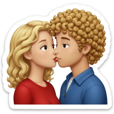 Brown curly haired boy kissing blonde girl sticker