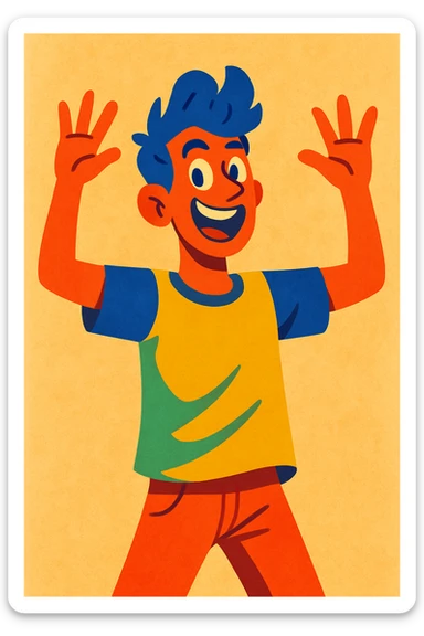 a young, vivacious, colorful man, energetic and expressive, vibrant colors, lively expression sticker