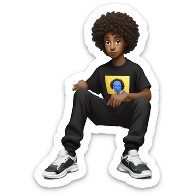 Curlyhead teenager doing a money spread with €50 bills wearing a gallery dept flared sweat pant with gallery dept T-shirt and balenciaga track shoes in black sticker
