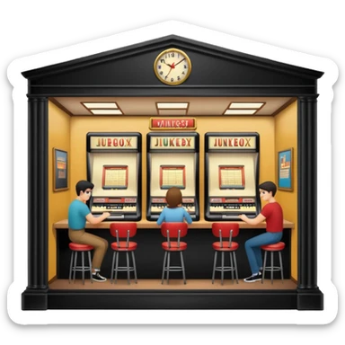 Birdseye view of large study space with students working separately add students add a jukebox sticker