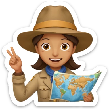 A curious explorer with wide hat, map in hand, and excited adventurous smile.
 sticker