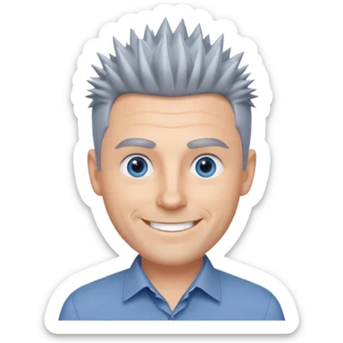 40 yr old white man short spike hair grey dress shirt blue eyes sticker