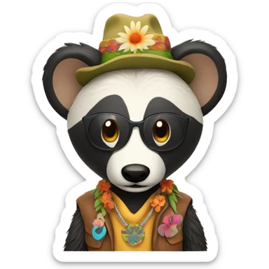 badger dressed like a 60's hippie making a peace sign sticker