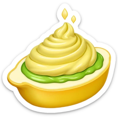 Erstelle eine Birne mit einem Stück geschmolzener Butter  sticker