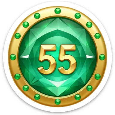 A round emerald sign for a paid subscription and level 5 jewels with the number sticker