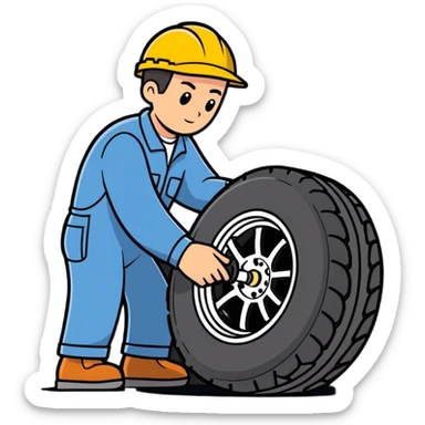Mechanic changing tire sticker