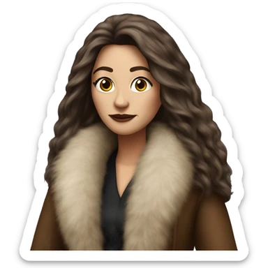 Beautiful Woman Realistic long hair brunette Mob wife big brown fur coat  sticker