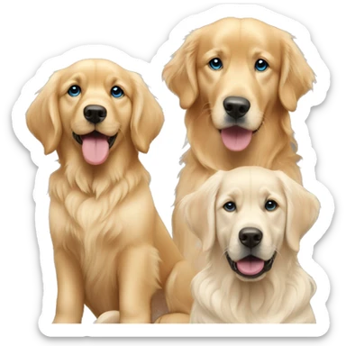 Golden retriever with blonde girl and blonde boy with blue eyes  sticker