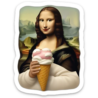 Mona Lisa painting with ice cream cone in her hand hand sticker
