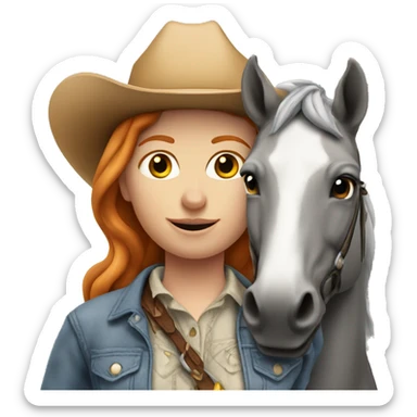 ginger Cowgirl With grey horse sticker