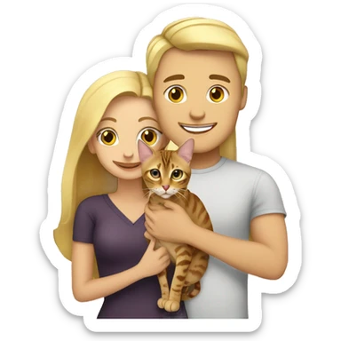 Blonde male and blonde female holding bengal cat sticker