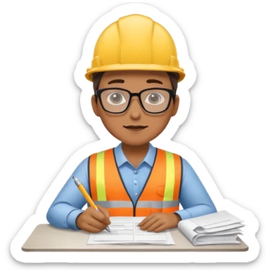 The occupational safety specialist is sitting at the paperwork sticker
