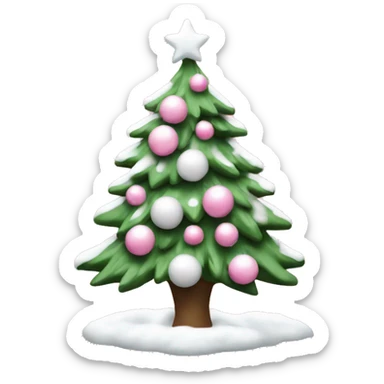pink christmas tree with white snow and white ornaments  sticker