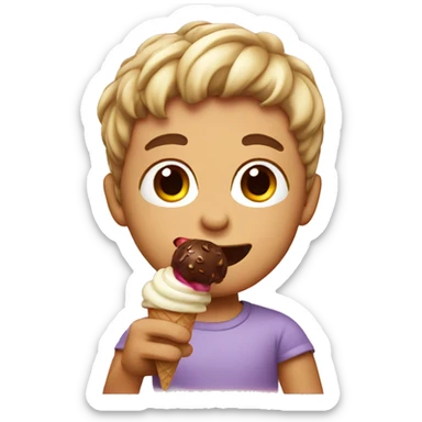 A beautiful boy eating ice cream sticker