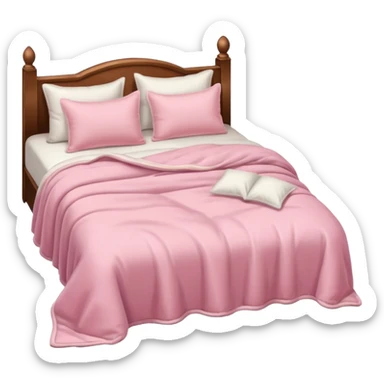 pink cozy bed with soft pillows and a fluffy blanket, neatly made, realistic sticker