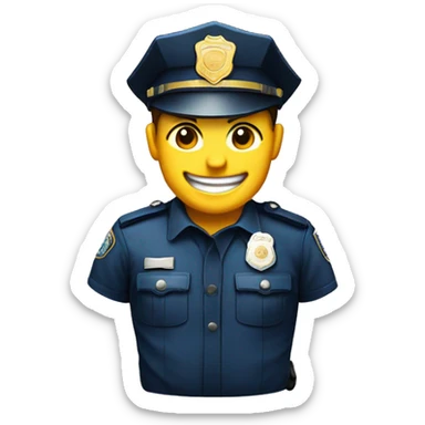 a smiling police officer next to a spool of blue thread  sticker