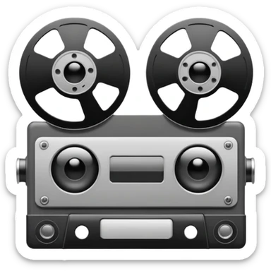 Minimalist emoji-style sticker of a VHS tape where the reels look like eyes, staring out. Black, white, and gray tones only.
 sticker