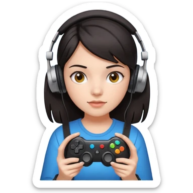 dark haired girl with headphones holding game controller sticker