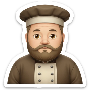 medieval fat chef, middle-aged, bearded, sly, grim-faced emoji sticker