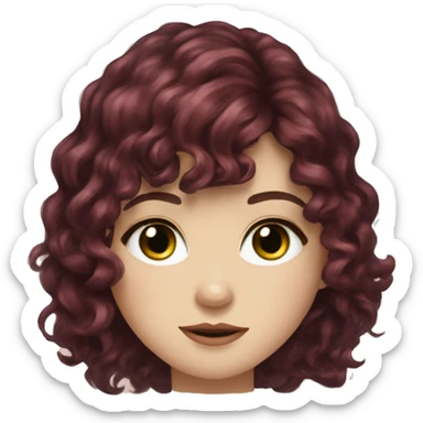 Woman, pale skin, light freckles, green and brown eyes, burgundy wavy long hair with bangs sticker