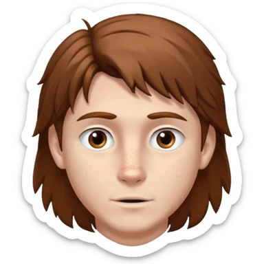 A young white boy with brown hair and eyes, with slightly long, straight and disheveled hair with wolf cut, Make it look aesthetic,  sticker