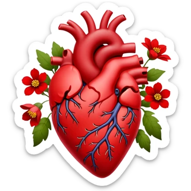 anatomical heart with red wildflowers dark red sticker