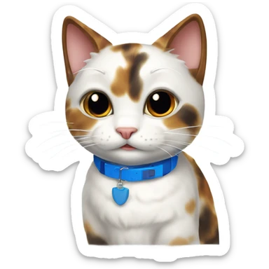 happy cute tortoiseshell white cat with blue cat collar, full body  from half side perspective  sticker