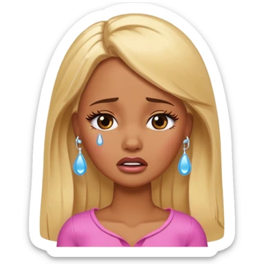 brown skin blonde barbie crying with tears  sticker