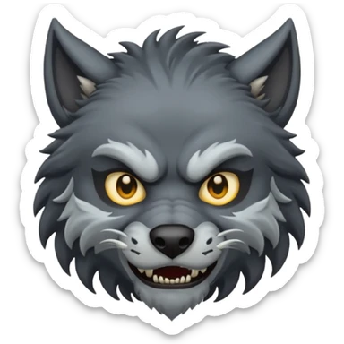 Lycan head, full moon, horror cartoon emoji, no background sticker