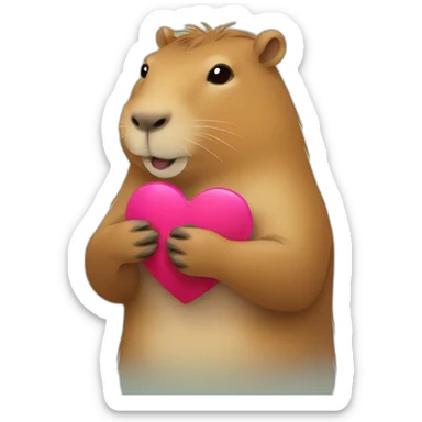 capybara holding a heart sticker