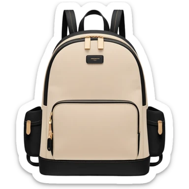 black women's commuter backpack with beige trim, minimal aesthetic, plain sticker