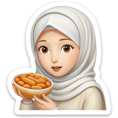 White hijab girl eating tteokbokki sticker