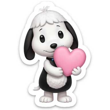 snoopy con un corazón rosita entre los brazos  sticker