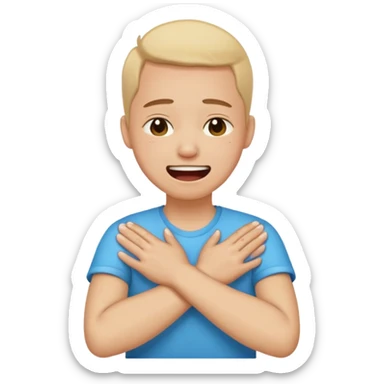 person holding neck crossed hands crying laughing  sticker