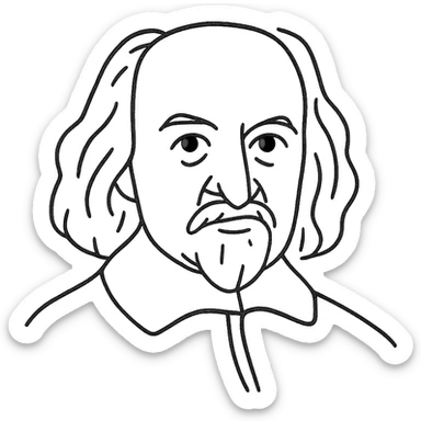 a hand drawn black outline portrait of philosopher Thomas Hobbes with similar-sized eyes based a famous portrait of him sticker