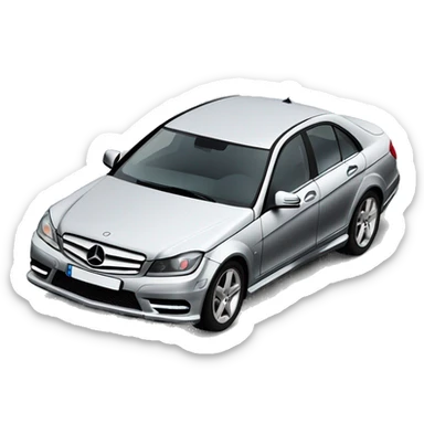 Eine Mercedes Benz C-Klasse w204 ind silbergrau mit einem küken das drin sitzt sticker