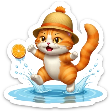 angry cat with a hat jumping into a lake sticker